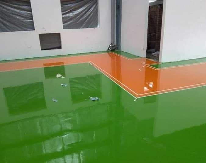 Epoxy floor coating in a Uganda commercial building
