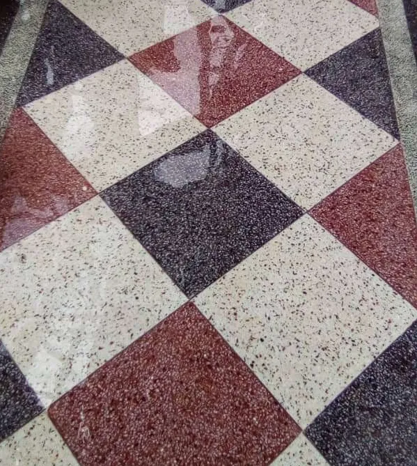 Close-up of terrazzo floor with marble and glass aggregate — FloorCraft Uganda